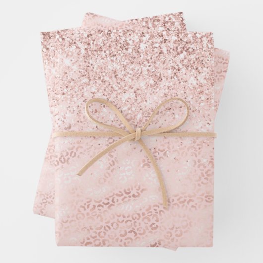 Girly Pink Glam Leopard Print Ombre Glitzer Geschenkpapier Set (Beispiel)