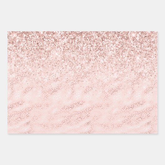 Girly Pink Glam Leopard Print Ombre Glitzer Geschenkpapier Set (Vorderseite)