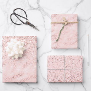 Girly Pink Glam Leopard Print Ombre Glitzer Geschenkpapier Set