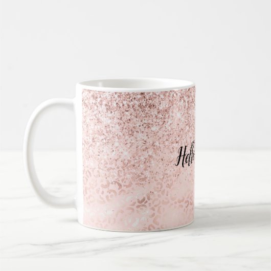 Girly Pink Glam Leopard Print Ombre Glitzer Kaffeetasse (Links)