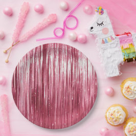 Girly Pink Glam Tinsel Streifen Pappteller