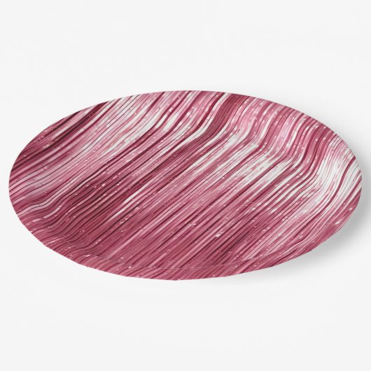 Girly Pink Glam Tinsel Streifen Pappteller (Schrägansicht)