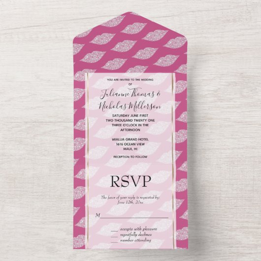 Girly Pink Glam White Diamond Lippen All In One Einladung (Innen Boden)