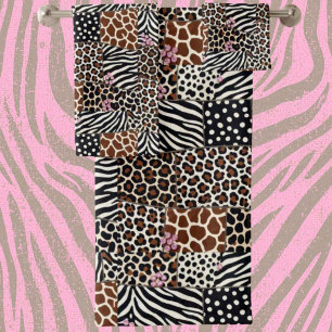 Girly Pink Glitter Afrikanischer Tierdruck Handtuc Badhandtuch Set