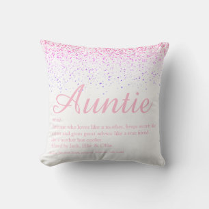 Girly Pink Glitter Elegant Auntie Aunt Definition Kissen