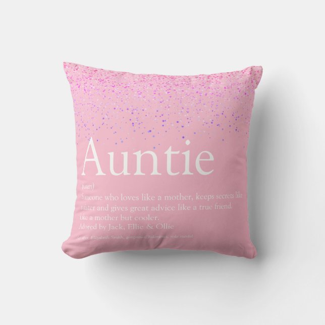 Girly Pink Glitter Fun Best Auntie Aunt Definition Kissen (Vorderseite)