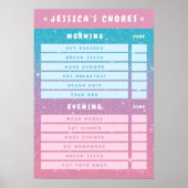 Girly Pink Glitter Kids Dry Erase Daily Chores Poster (Vorne)