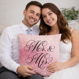 Girly Pink Glitter Ombre Mr and Mrs Throw Pillow Kissen