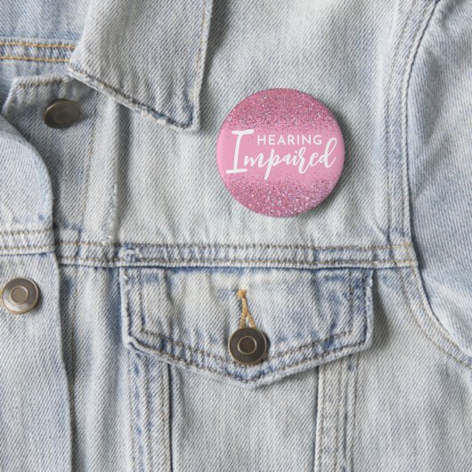 Girly Pink Glitter Script Hearing Impaired Button (Beispiel)