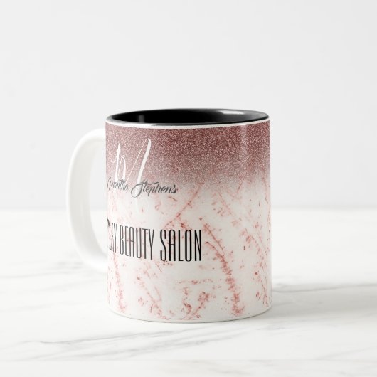 Girly Pink Glittery Luxury Beauty Salon Zweifarbige Tasse (Vorderseite Links)