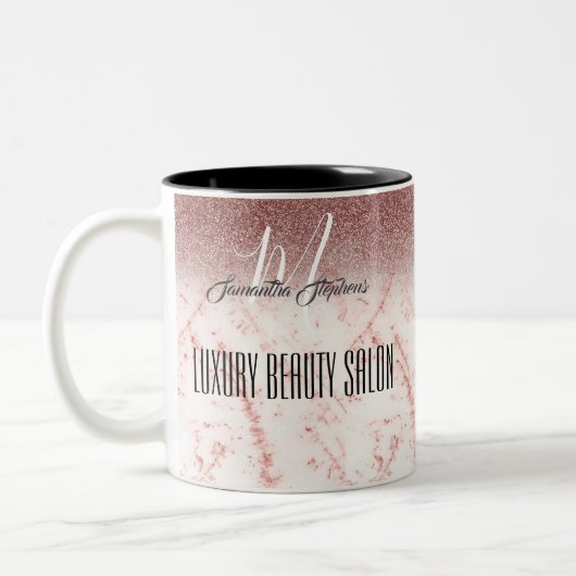 Girly Pink Glittery Luxury Beauty Salon Zweifarbige Tasse (Links)