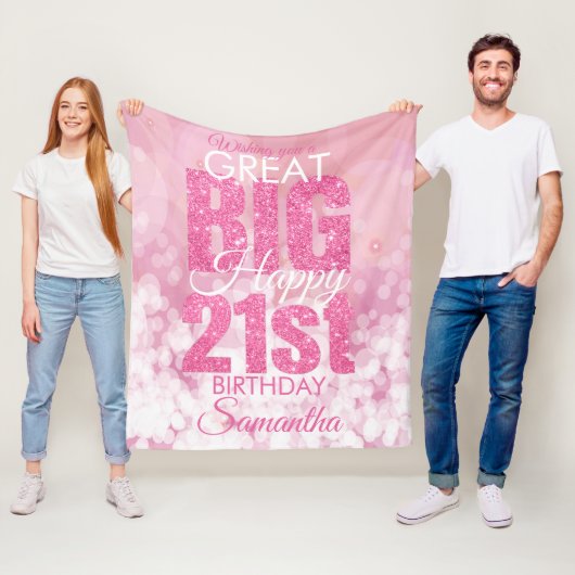 Girly Pink Glitzer 21. Geburtstag Fleecedecke (Beispiel)