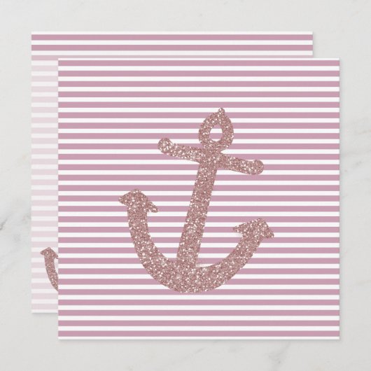 Girly Pink Glitzer Anchor Einladung (Vorne/Hinten)