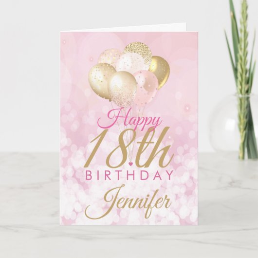 Girly Pink Glitzer Balloons 18. Geburtstag Karte (Vorderseite)