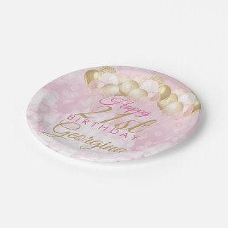 Girly Pink Glitzer Balloons 21. Geburtstag Pappteller