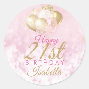 Girly Pink Glitzer Balloons 21. Geburtstag Runder Aufkleber