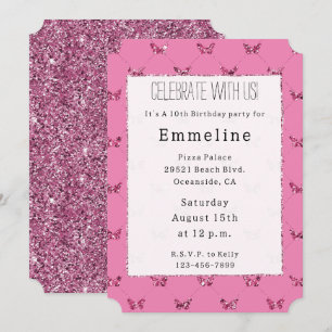 Girly Pink Glitzer Butterflies Einladung