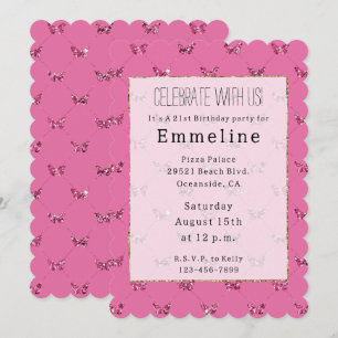 Girly Pink Glitzer Butterflies Einladung
