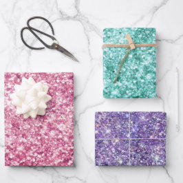 Girly Pink Glitzer Confetti Geschenkpapier Set