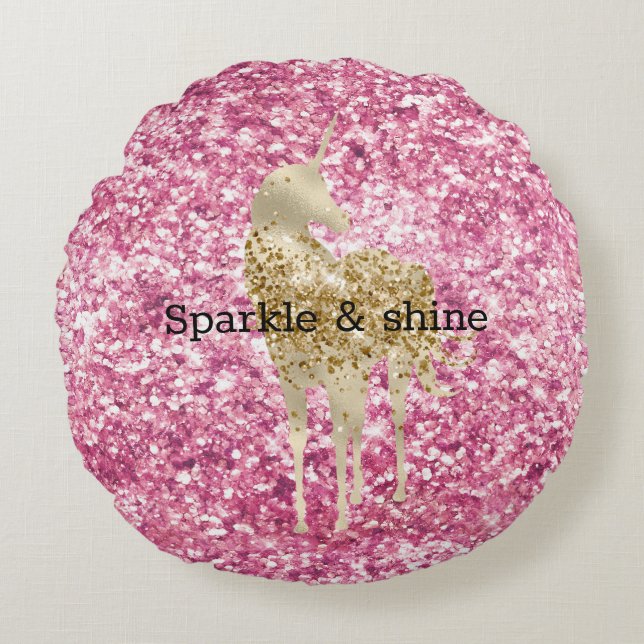 Girly Pink Glitzer Confetti Rundes Kissen (Vorderseite)