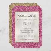 Girly Pink Glitzer Einladung (Vorne/Hinten)