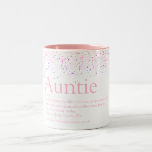 Girly Pink Glitzer Fun Beste Tante Tante Definitio Zweifarbige Tasse