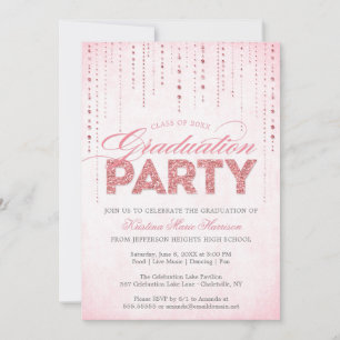 Girly Pink Glitzer Gems Graduation Party Einladung