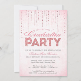 Girly Pink Glitzer Gems Graduation Party Einladung