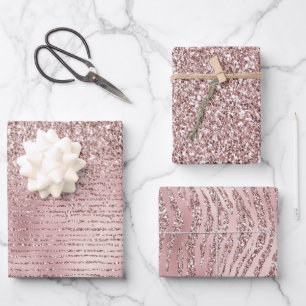Girly Pink Glitzer  Geschenkpapier Set