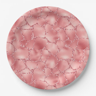 Girly Pink Glitzer Giraffe Drucken Pappteller