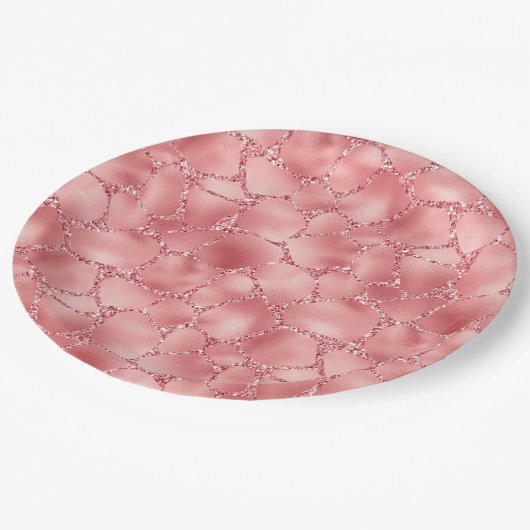 Girly Pink Glitzer Giraffe Print Pappteller (Schrägansicht)