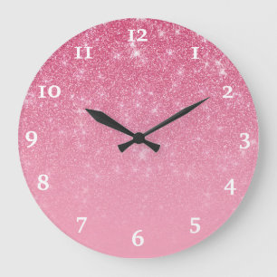 Girly Pink Glitzer Glam Chic Funkelnd Ombre Große Wanduhr