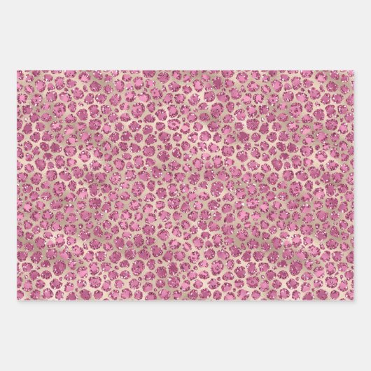Girly Pink Glitzer Glitz Leopard Print Geschenkpapier Set (Vorderseite 3)