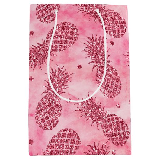 Girly Pink Glitzer Glitzy Ananas Mittlere Geschenktüte (Vorderseite)