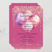 Girly Pink Glitzer Gold Glam Balloons Einladung (Vorne/Hinten)