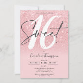 Girly pink Glitzer Gradienten Chic Foto Sweet 16 Einladung (Vorderseite)