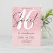 Girly pink Glitzer Gradienten Chic Foto Sweet 16 Einladung (Stehend Vorderseite)