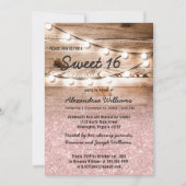 Girly Pink Glitzer Hanging Lights Wood Sweet 16 Einladung (Vorderseite)