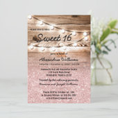 Girly Pink Glitzer Hanging Lights Wood Sweet 16 Einladung (Stehend Vorderseite)