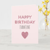 Girly Pink Glitzer Happy Birthday Heart Karte (Gelbe Blume)