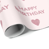 Girly Pink Glitzer Happy Birthday Hearts Geschenkpapier (Rolleneckpunkt)