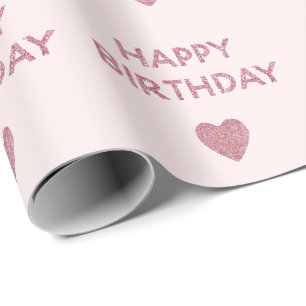 Girly Pink Glitzer Happy Birthday Hearts Geschenkpapier