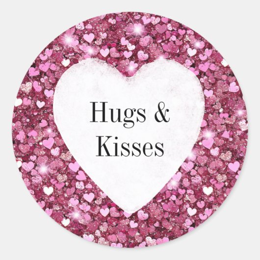 Girly Pink Glitzer Hearts Hugs Runder Aufkleber (Vorderseite)