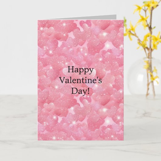 Girly Pink Glitzer Hearts Karte (Gelbe Blume)