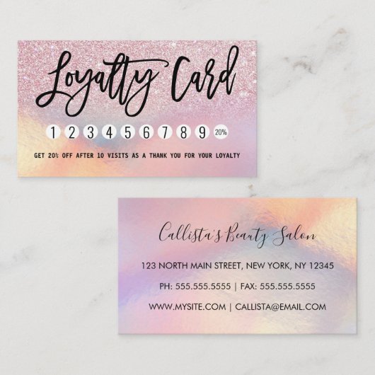 Girly Pink Glitzer Iridescent Ombre Treuekarte (Vorne/Hinten)