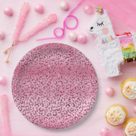 Girly Pink Glitzer Leopard Ombre Pappteller