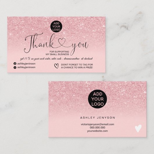 Girly pink Glitzer Logo rot Rosa Reihenfolge Danke Visitenkarte (Vorne/Hinten)