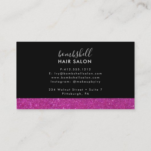 Girly Pink Glitzer Makeup Artist Friseur Busin Visitenkarte (Rückseite)