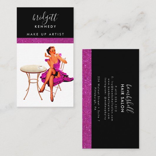 Girly Pink Glitzer Makeup Artist Friseur Busin Visitenkarte (Vorne/Hinten)
