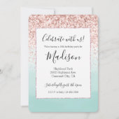 Girly Pink Glitzer Mint Ombre Wassercolor Einladung (Vorderseite)